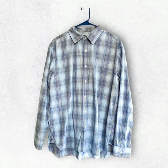 Michael Michael Kors Mens Button Up Dress Shirt Blue Size Large Blue Plaid - Picture 1 of 5
